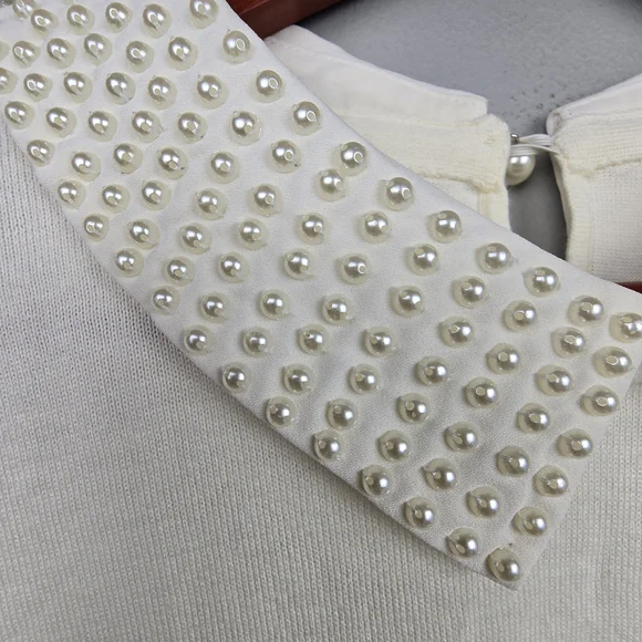 RSVP By Talbots Pearl Embelllished Top 3/4 Sleeve Ivory‎ Women Sz L Classic Chic - Picture 5 of 14